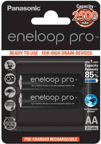 2x Panasonic Eneloop PRO R6/AA 2500mAh Ni-MH BK-3HCDE Pilas recargables